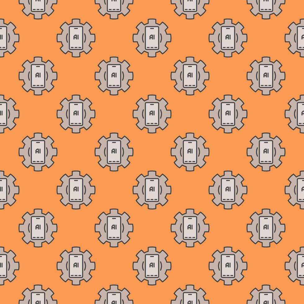 AI Smartphone inside Cog Wheel vector AI Mobile Technology colored seamless pattern