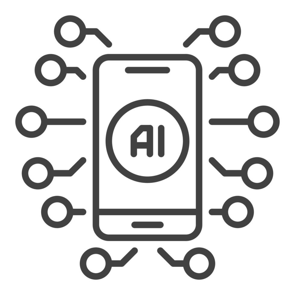 Artificial Intelligence in Smart Phone vector AI in Mobile Device icon or symbol in thin line style