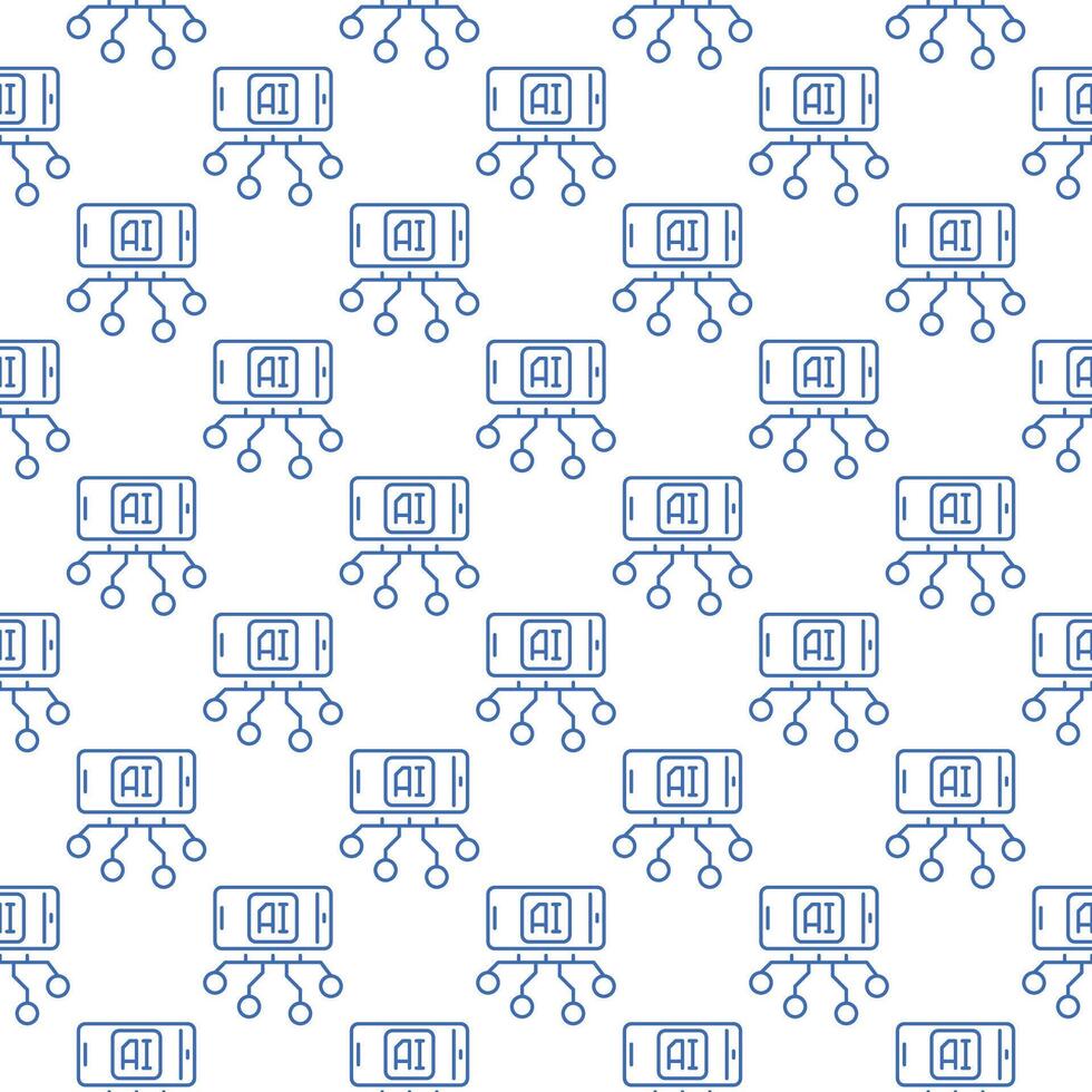 AI in Smartphone vector Phone with Artificial Intelligence thin line seamless pattern