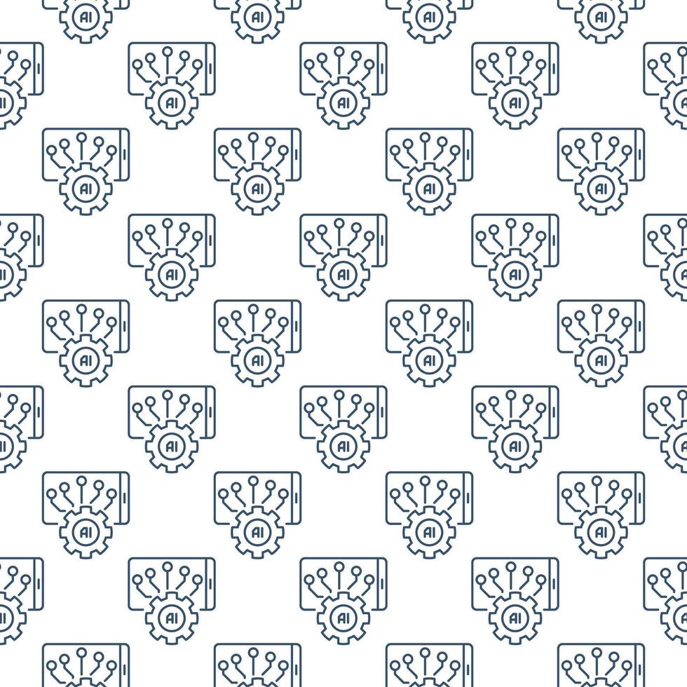 AI Settings in Smartphone vector Cog Wheel with Phone thin line seamless pattern