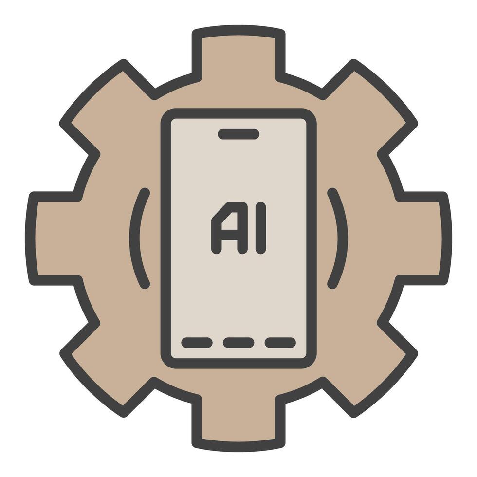 AI Smartphone inside Cog Wheel vector AI Mobile Technology colored icon or design element