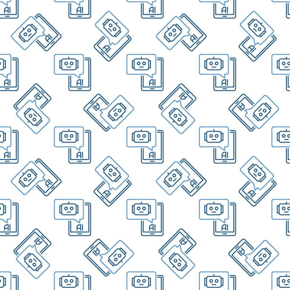 AI Chatbot in Smartphone vector linear seamless pattern