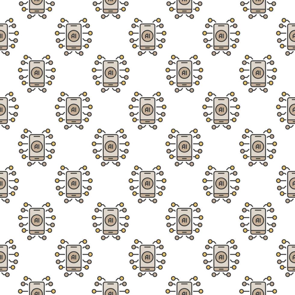 Smartphone and Artificial Intelligence vector AI in Mobile Device colored seamless pattern