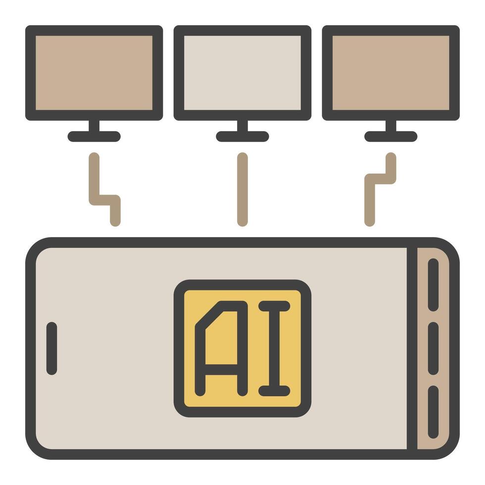 AI Smartphone with three Computers vector Artificial Intelligence Technology colored icon or design element