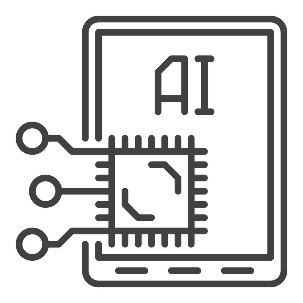 Artificial Intelligence inside Tablet vector AI Technology outline icon or design element