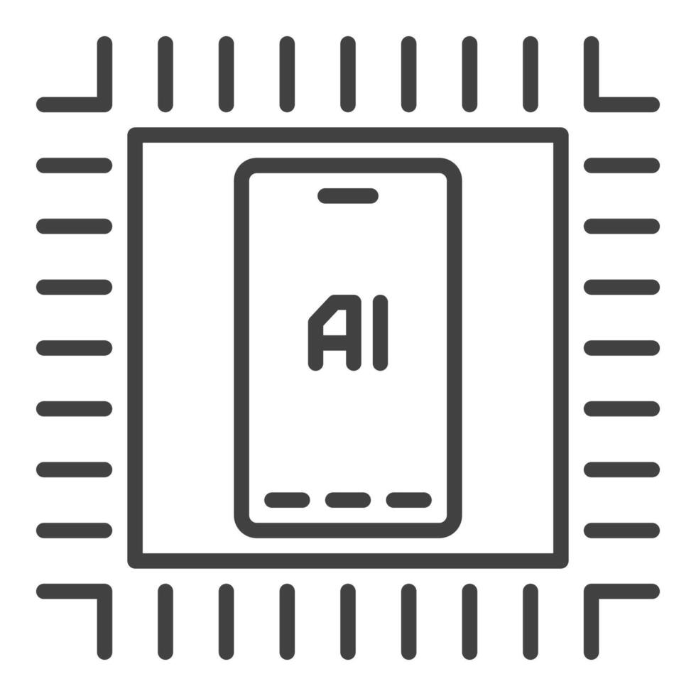 AI Phone inside Chip vector Artificial Intelligence icon or sign in outline style
