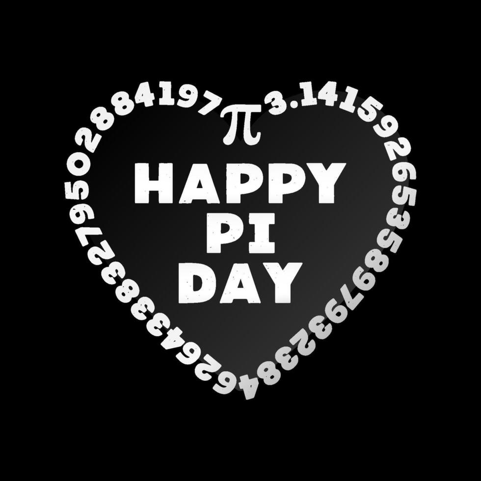 Pi Numbers 3,14 in Heart shape - Happy PI Day March 14 Holiday vector distressed illustration
