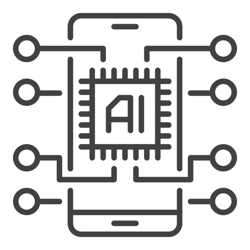 AI Chip in Smartphone vector New Mobile Technology outline icon or design element