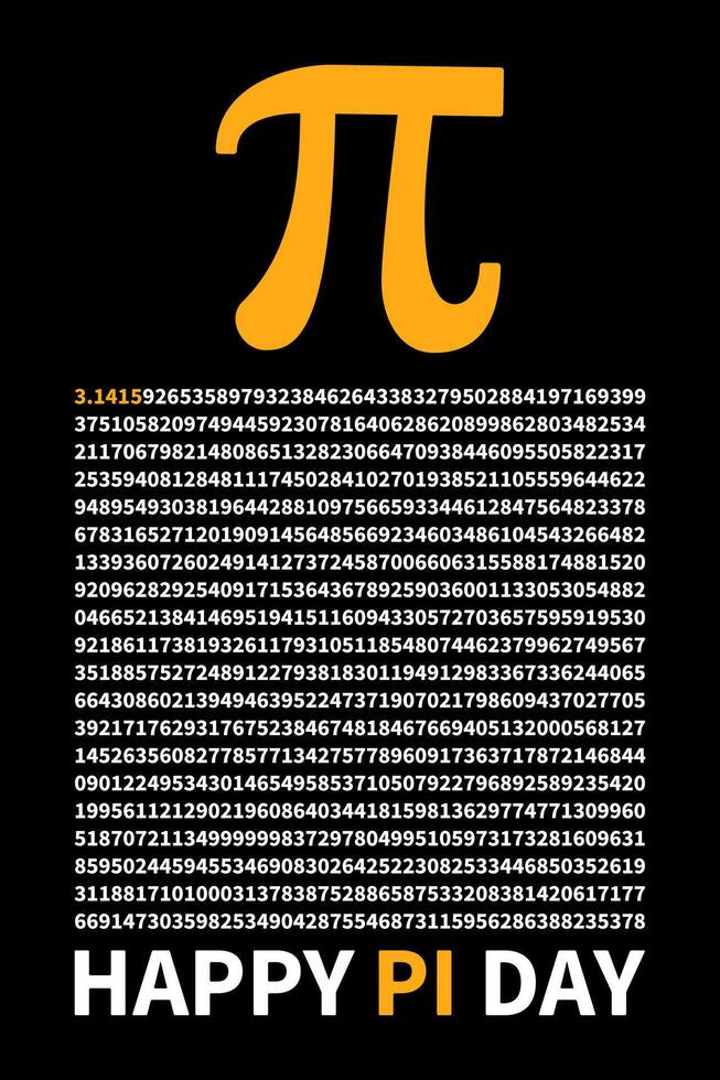 Greek Symbol and Irrational Number - Happy PI Day vertical banner. Mathematics vector illustration on dark background