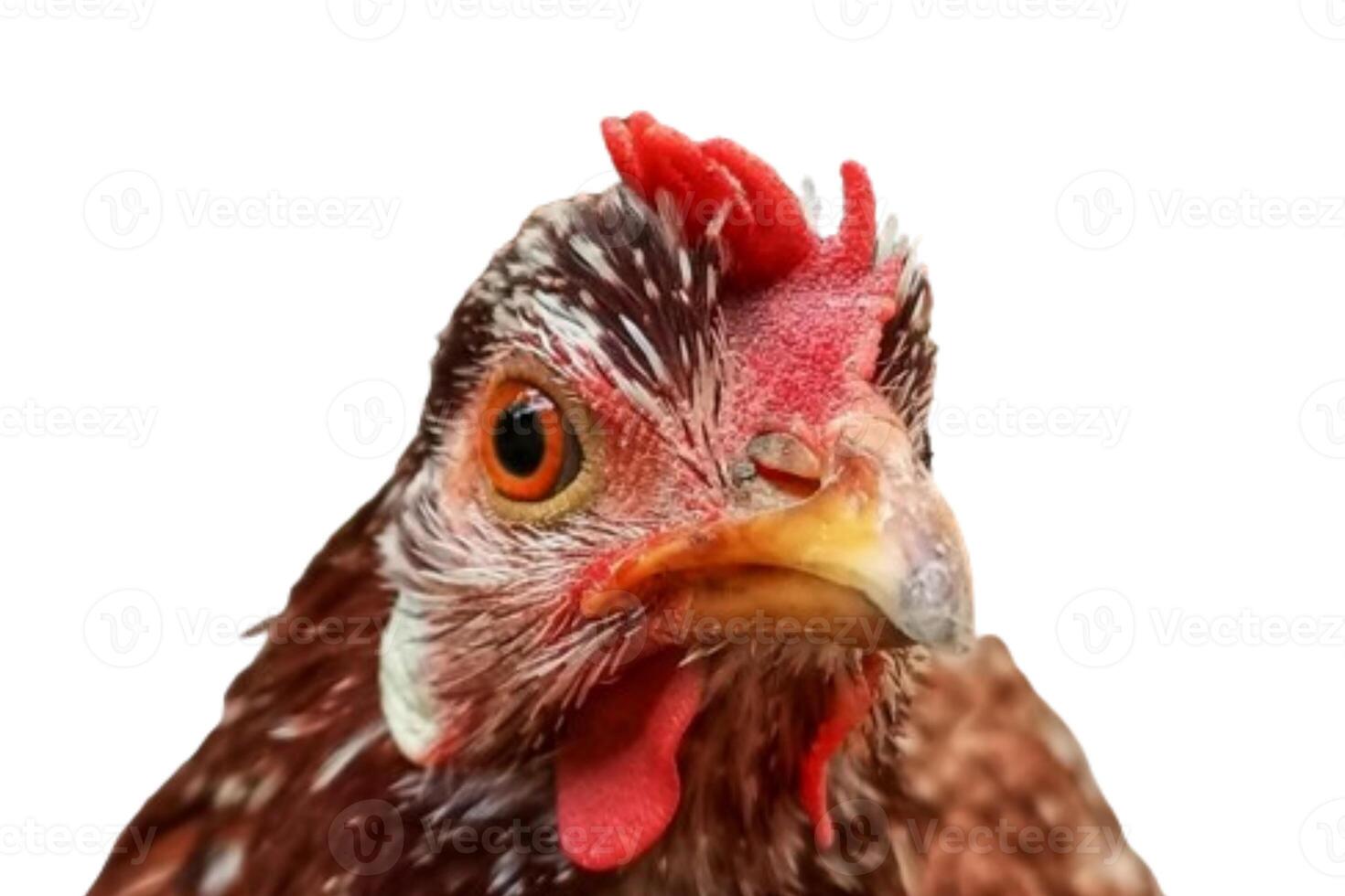 Chicken head isolated on white background photo