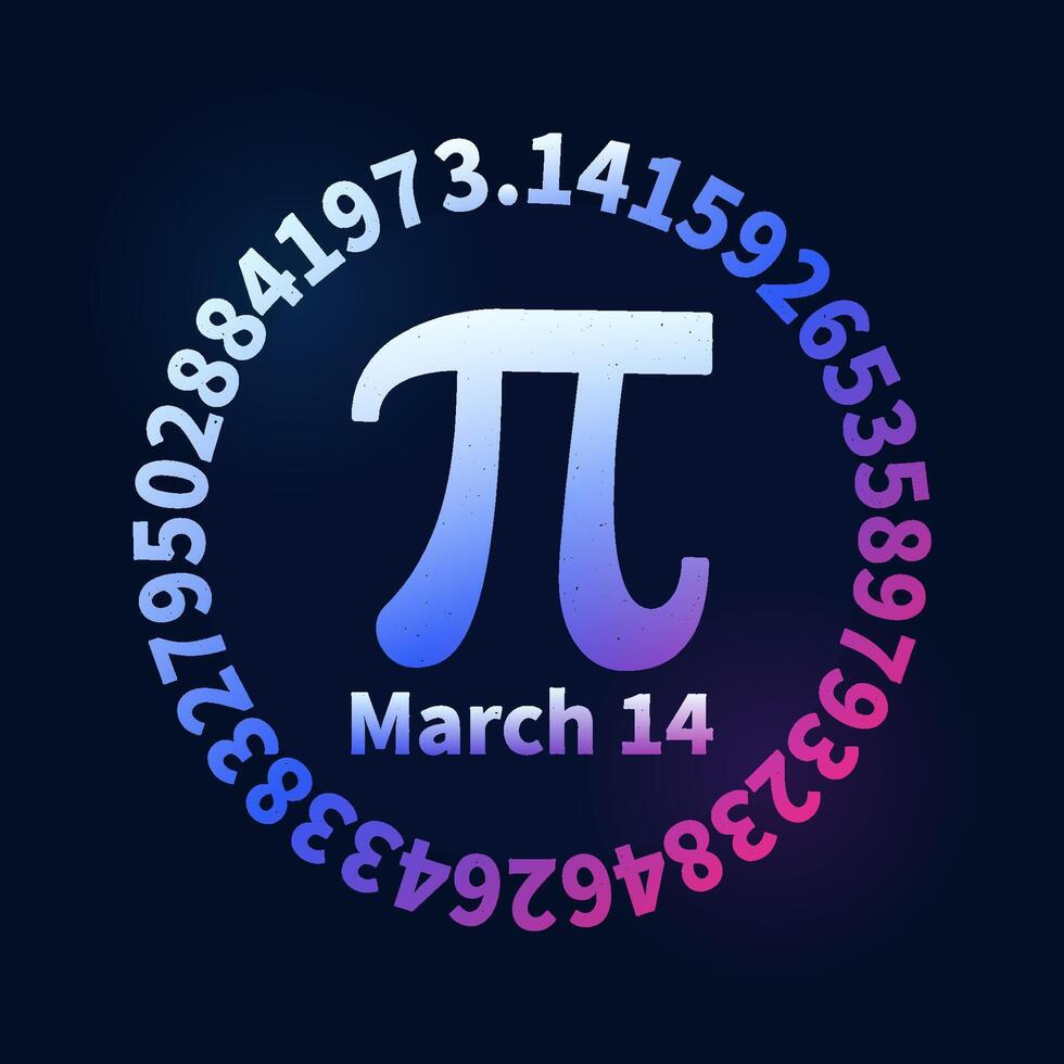 PI Day March 14 round vector colored background - Pi Digits in circle-shape Mathematics distressed illustration