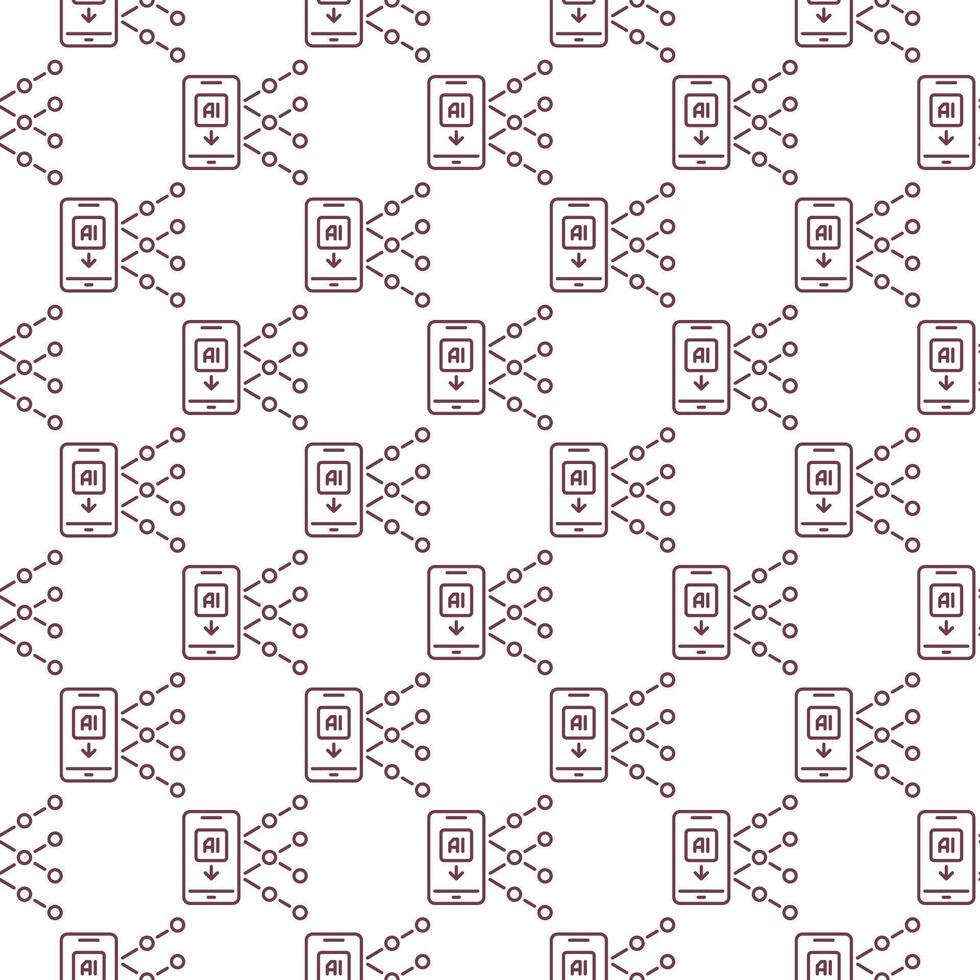 AI - Artificial Intelligence in Smartphone vector Mobile Technology seamless pattern in thin line style