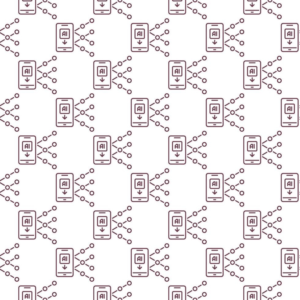 AI - Artificial Intelligence in Smartphone vector Mobile Technology seamless pattern in thin line style