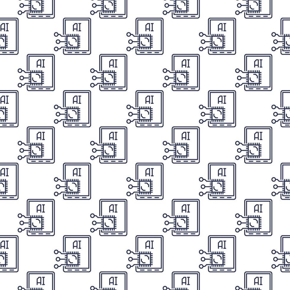 Artificial Intelligence inside Tablet vector AI Technology outline seamless pattern