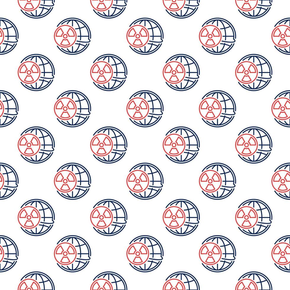 Radiation symbol with Earth Globe vector seamless pattern in thin line style