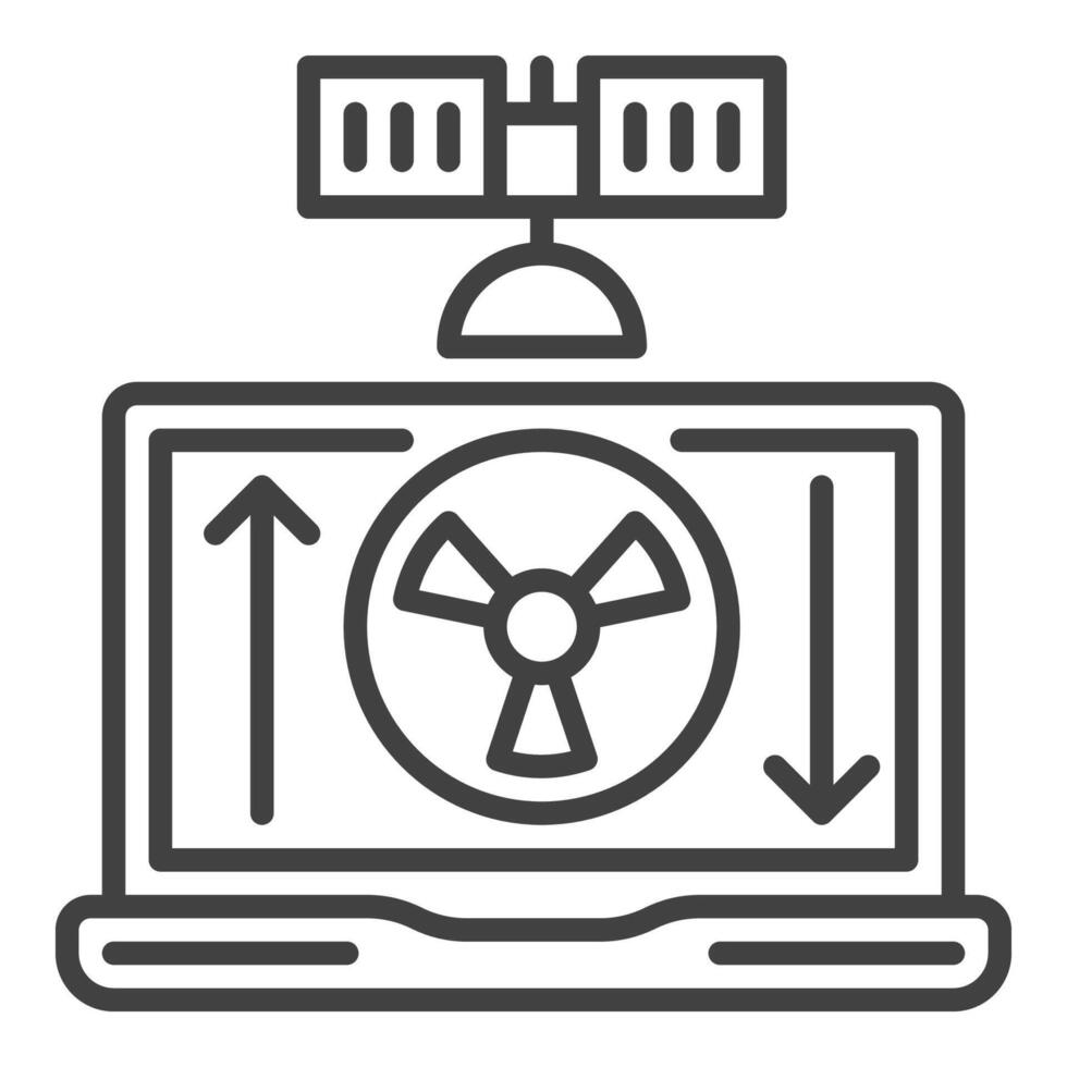 Satellite and Laptop with Radiation symbol on screen vector thin line icon or symbol