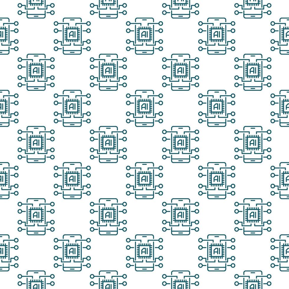 AI Chip in Smartphone vector New Mobile Technology outline seamless pattern