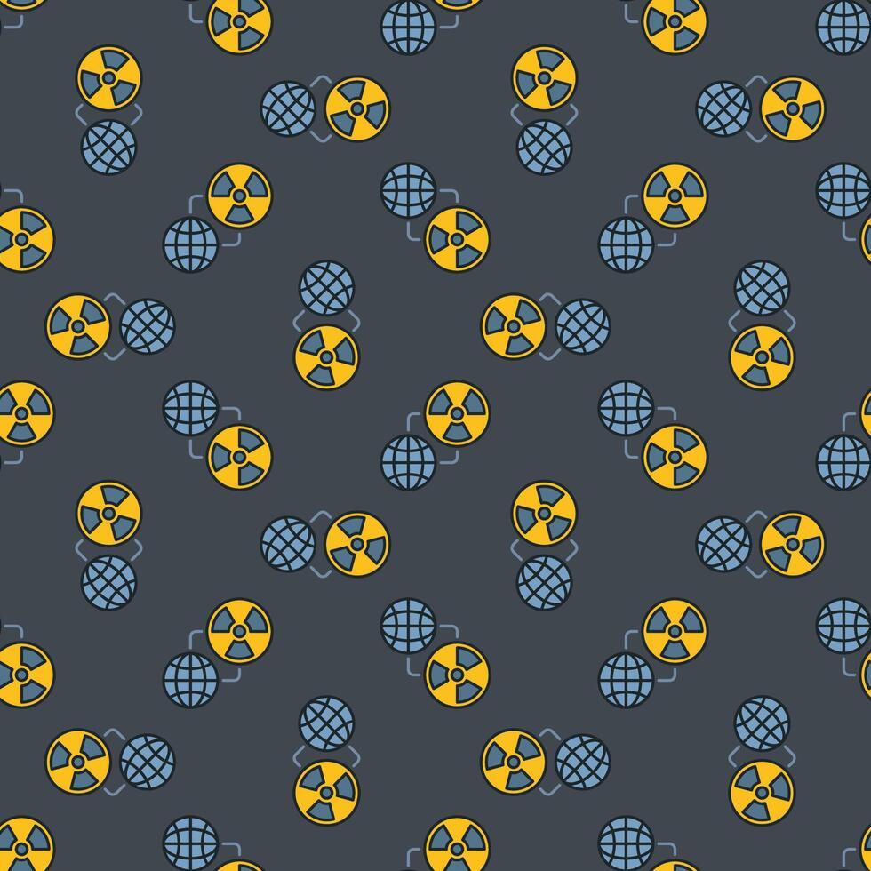 Nuclear Bomb in Space and Earth Globe vector colored seamless pattern