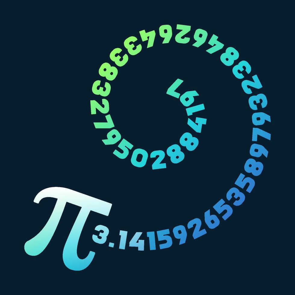 PI 3,14 Spiral vector Irrational Mumber Mathematics colorful illustration. Math and Science banner
