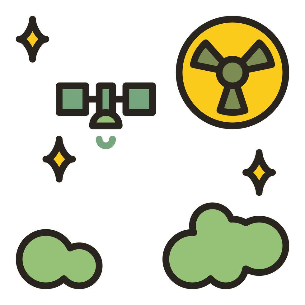 Space Based Nuclear Weapons and clouds vector colored icon or symbol