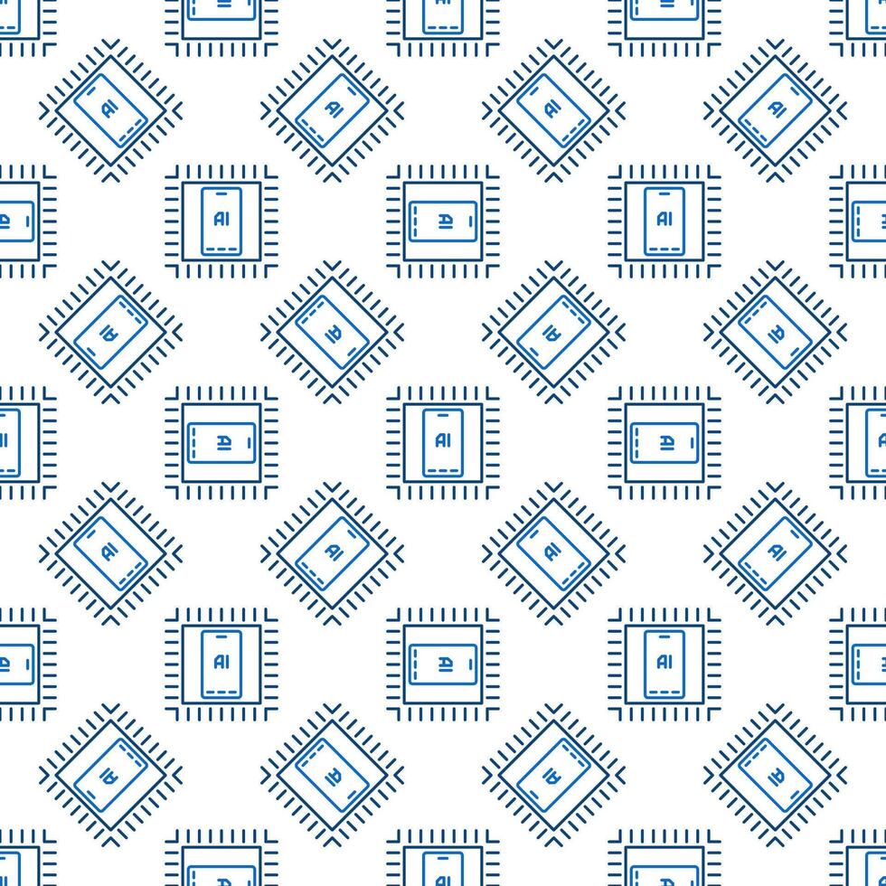 AI Phone inside Chip vector Artificial Intelligence seamless pattern in outline style