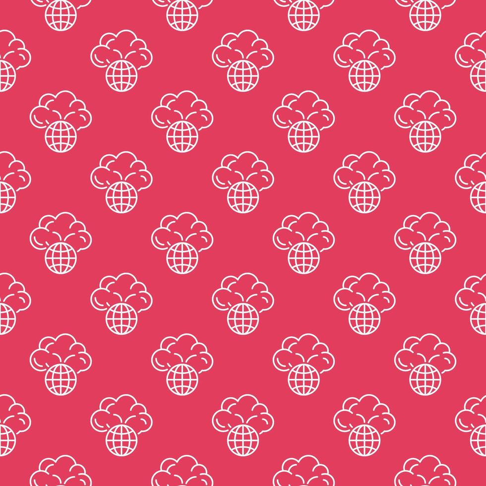 Earth Globe with Mushroom Cloud Explosion vector seamless pattern in outline style