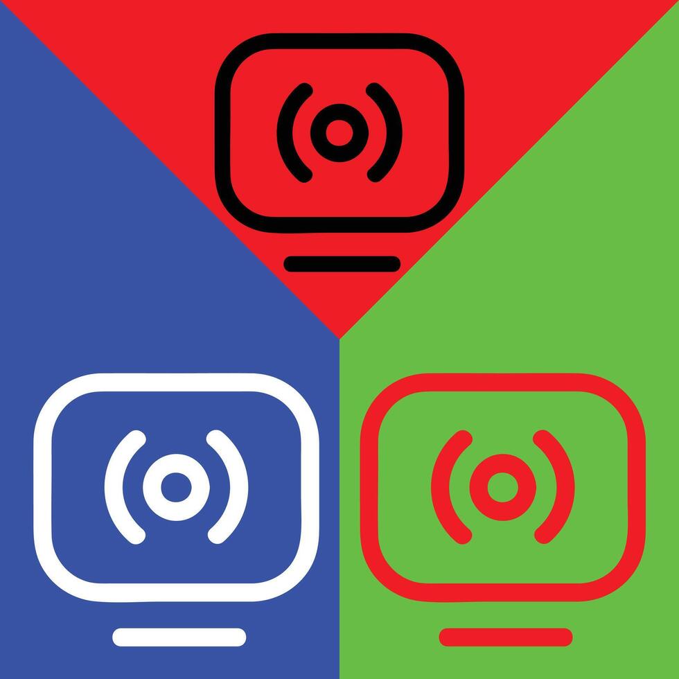 Streaming tv app vector icon, Outline style, isolated on Red, Green and Blue Background.