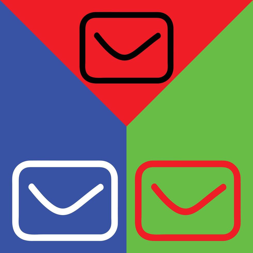 Mail inbox app Vector Icon, Outline style, isolated on Red, Green and Blue Background.