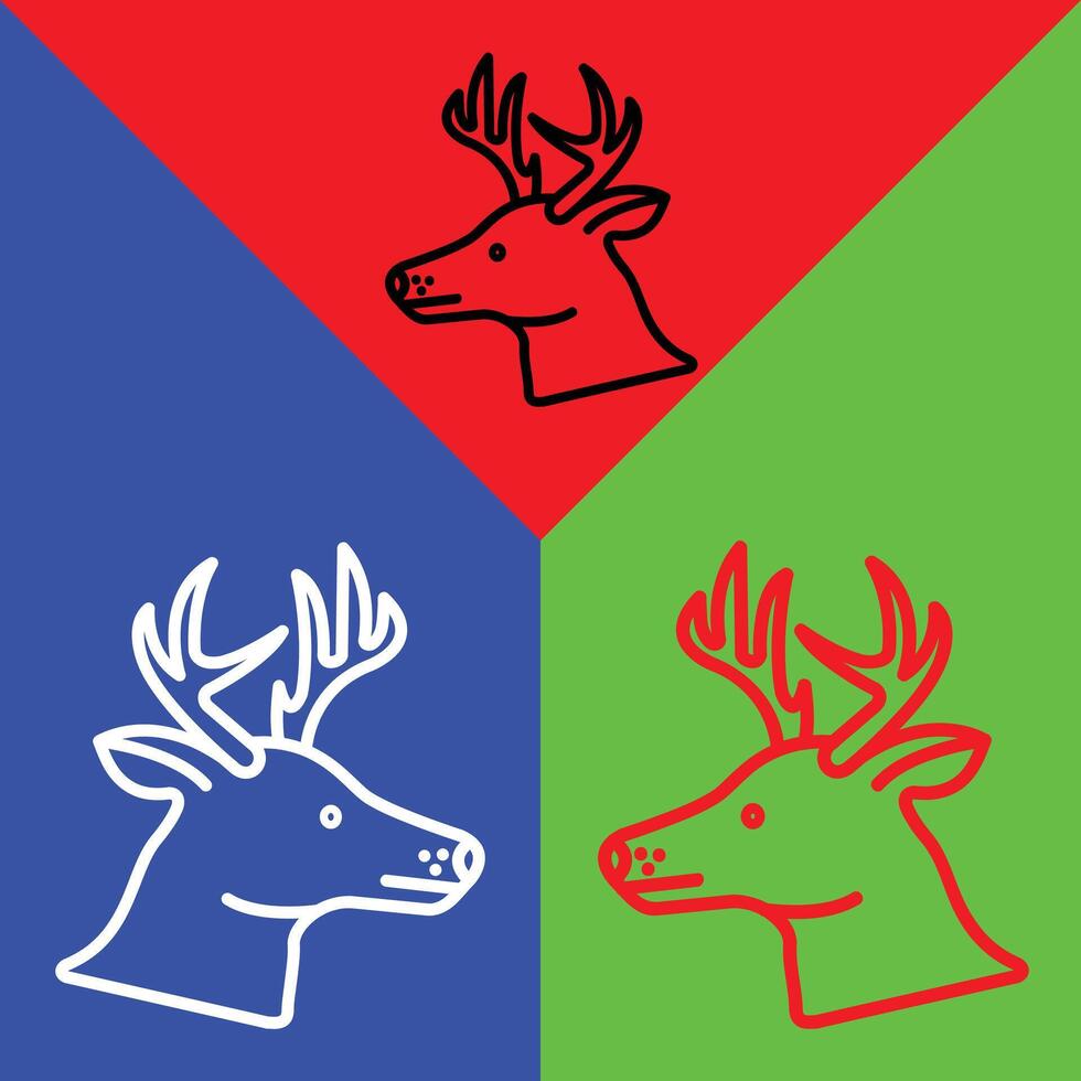 ciervo vector icono, lineal estilo icono, desde animal cabeza íconos recopilación, aislado en rojo, azul y verde antecedentes.