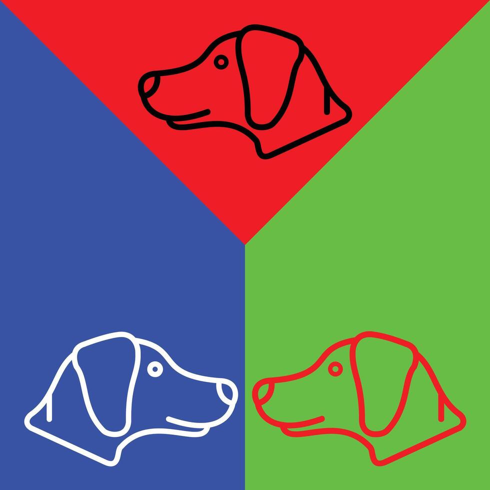 Dog Vector Icon, Lineal style icon, from Animal Head icons collection, isolated on Red, Blue and Green Background.