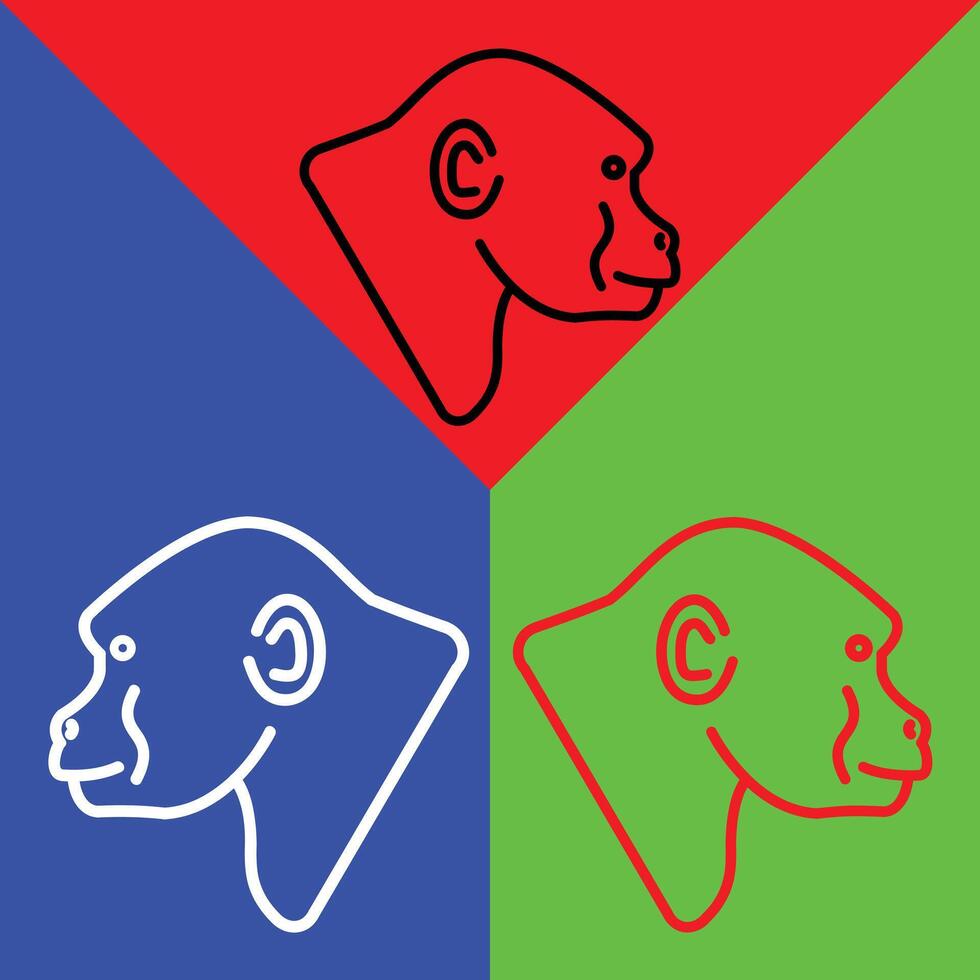 gorila vector icono, lineal estilo icono, desde animal cabeza íconos recopilación, aislado en rojo, azul y verde antecedentes.