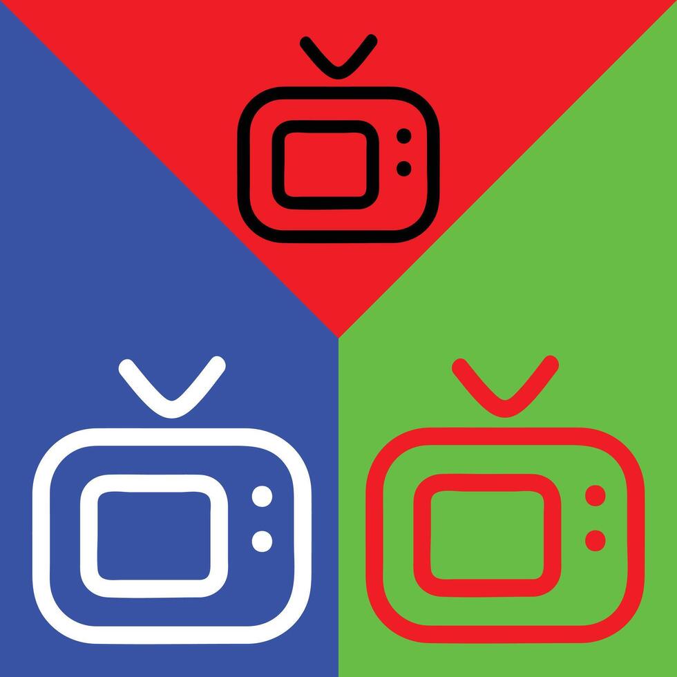 Tv app vector icon, Outline style, isolated on Red, Green and Blue Background.
