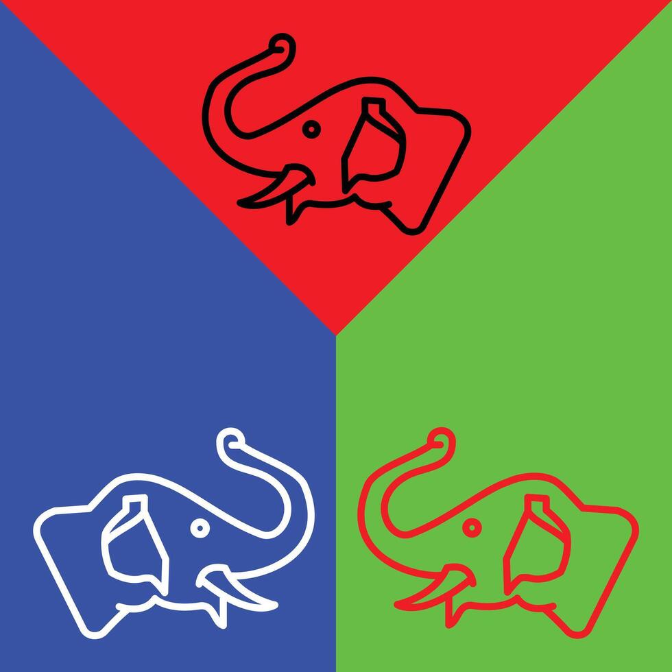 Elephant Vector Icon, Lineal style icon, from Animal Head icons collection, isolated on Red, Blue and Green Background.