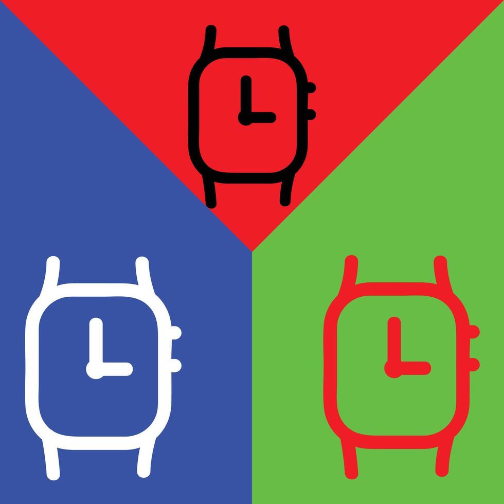 Smartwatch vector icon, Outline style, isolated on Red, Green and Blue Background.