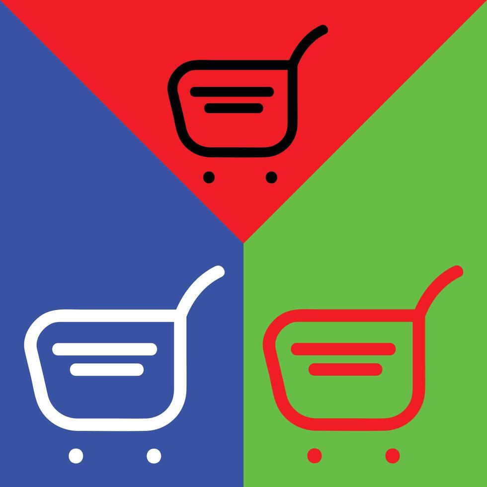 compras vector icono, contorno estilo, aislado en rojo, verde y azul antecedentes.