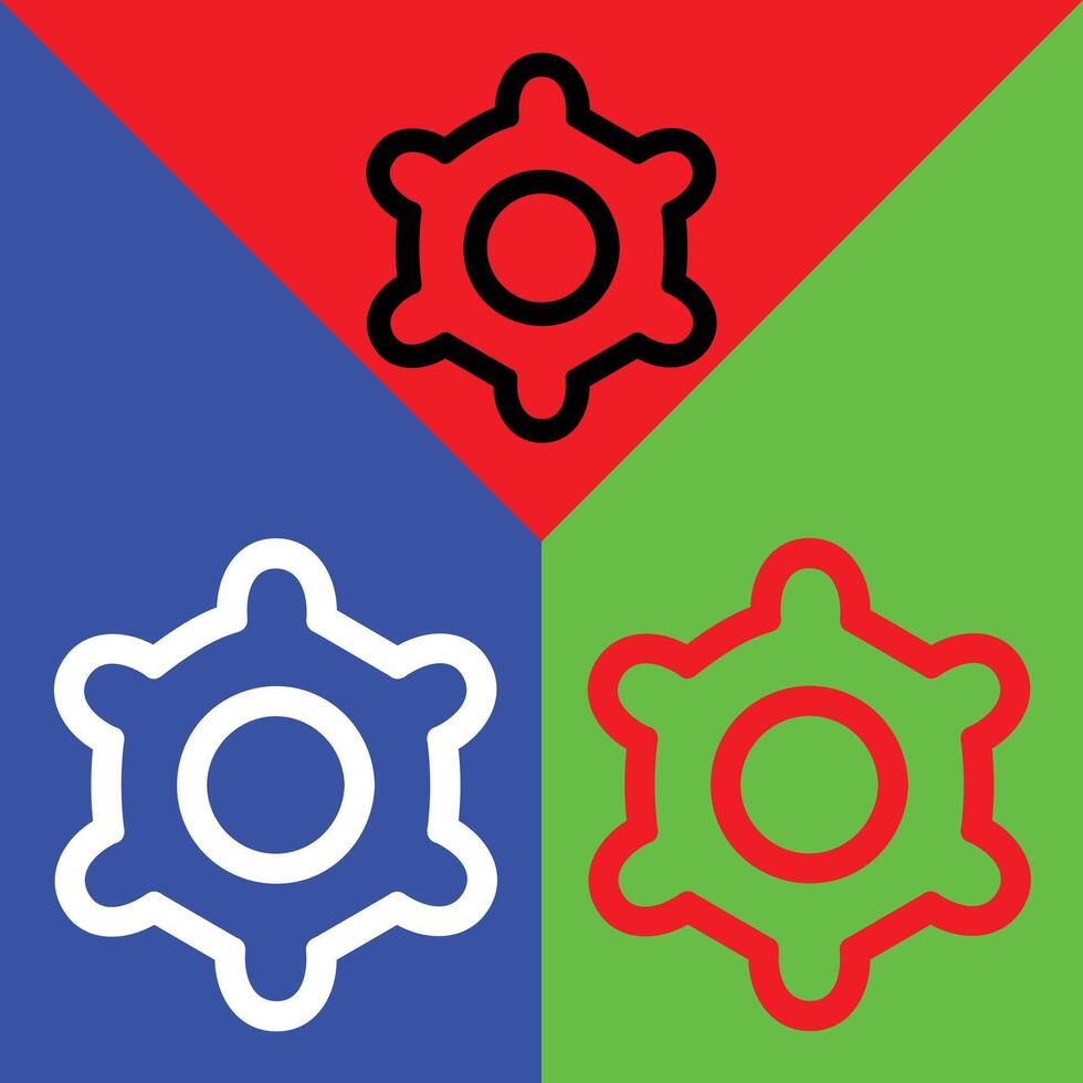 Setting vector icon, Outline style, isolated on Red, Green and Blue Background.