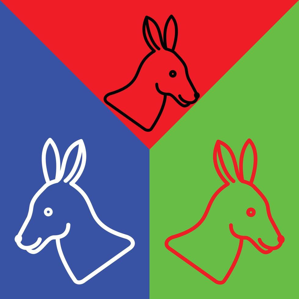 Kangaroo Vector Icon, Lineal style icon, from Animal Head icons collection, isolated on Red, Blue and Green Background.
