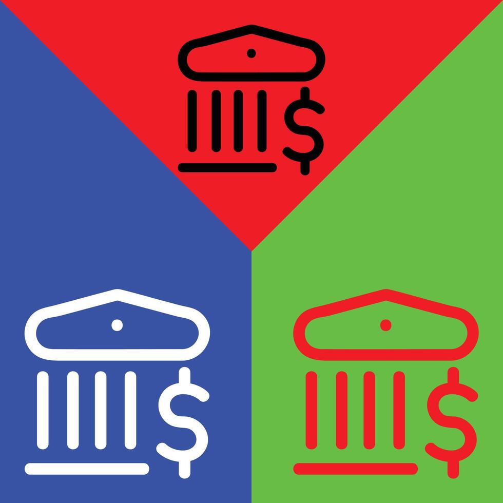 Bank vector icon, Outline style, isolated on Red, Green and Blue Background.