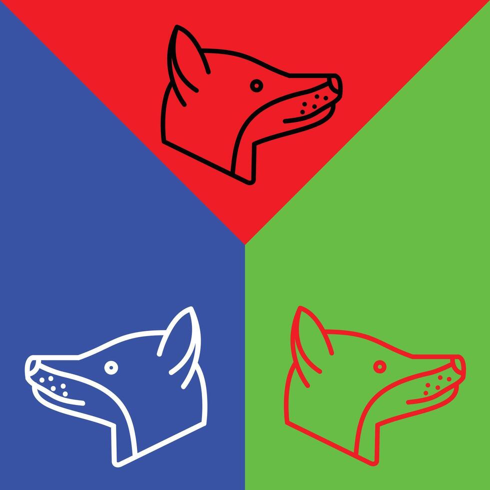 Fox Vector Icon, Lineal style icon, from Animal Head icons collection, isolated on Red, Blue and Green Background.