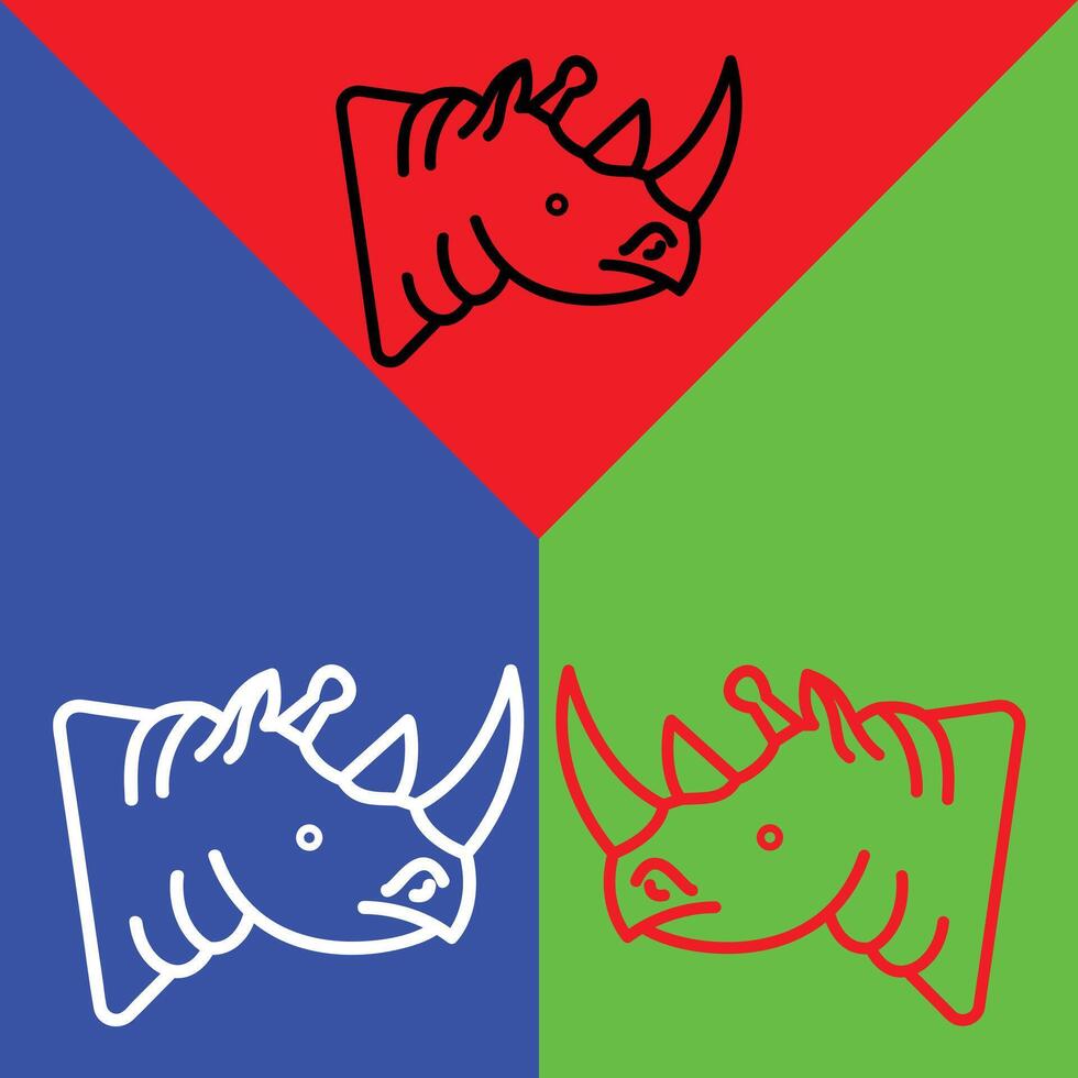 Rhinoceros Vector Icon, Lineal style icon, from Animal Head icons collection, isolated on Red, Blue and Green Background.