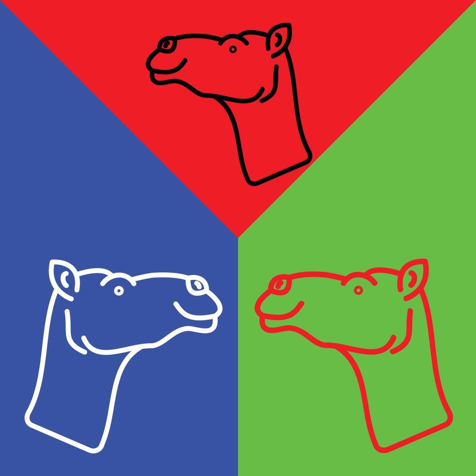 Camel Vector Icon, Lineal style icon, from Animal Head icons collection, isolated on Red, Blue and Green Background.