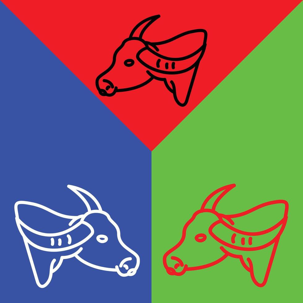 Buffalo Vector Icon, Lineal style icon, from Animal Head icons collection, isolated on Red, Blue and Green Background.