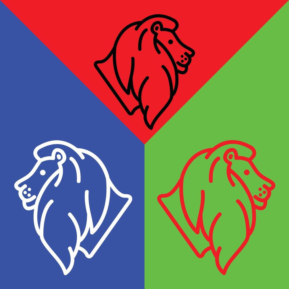 Lion Vector Icon, Lineal style icon, from Animal Head icons collection, isolated on Red, Blue and Green Background.