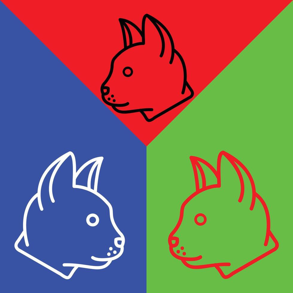 Cat Vector Icon, Lineal style icon, from Animal Head icons collection, isolated on Red, Blue and Green Background.