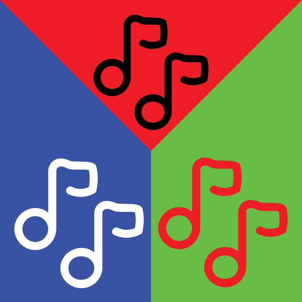 Music Icon, Outline style, isolated on Red, Green and Blue Background. vector