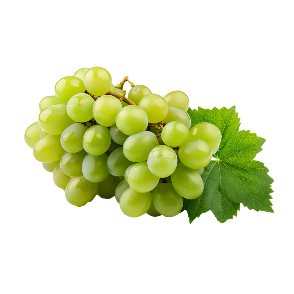 AI generated A bunch of green grape with leaves png isolated on transparent background