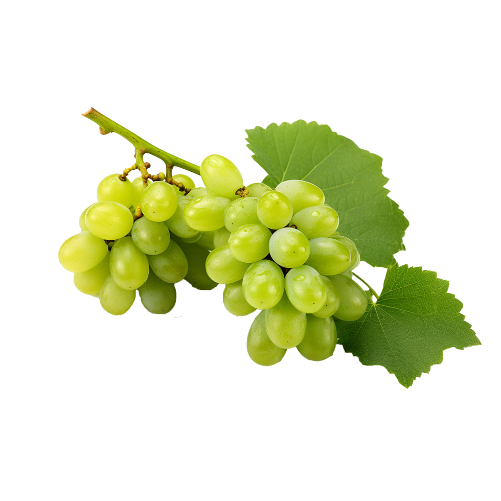 AI generated A bunch of green grape with leaves png isolated on transparent background
