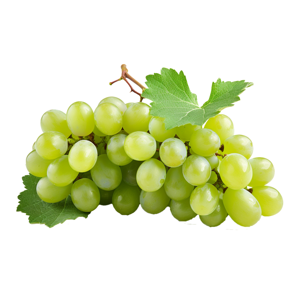 AI generated A bunch of green grape with leaves png isolated on transparent background