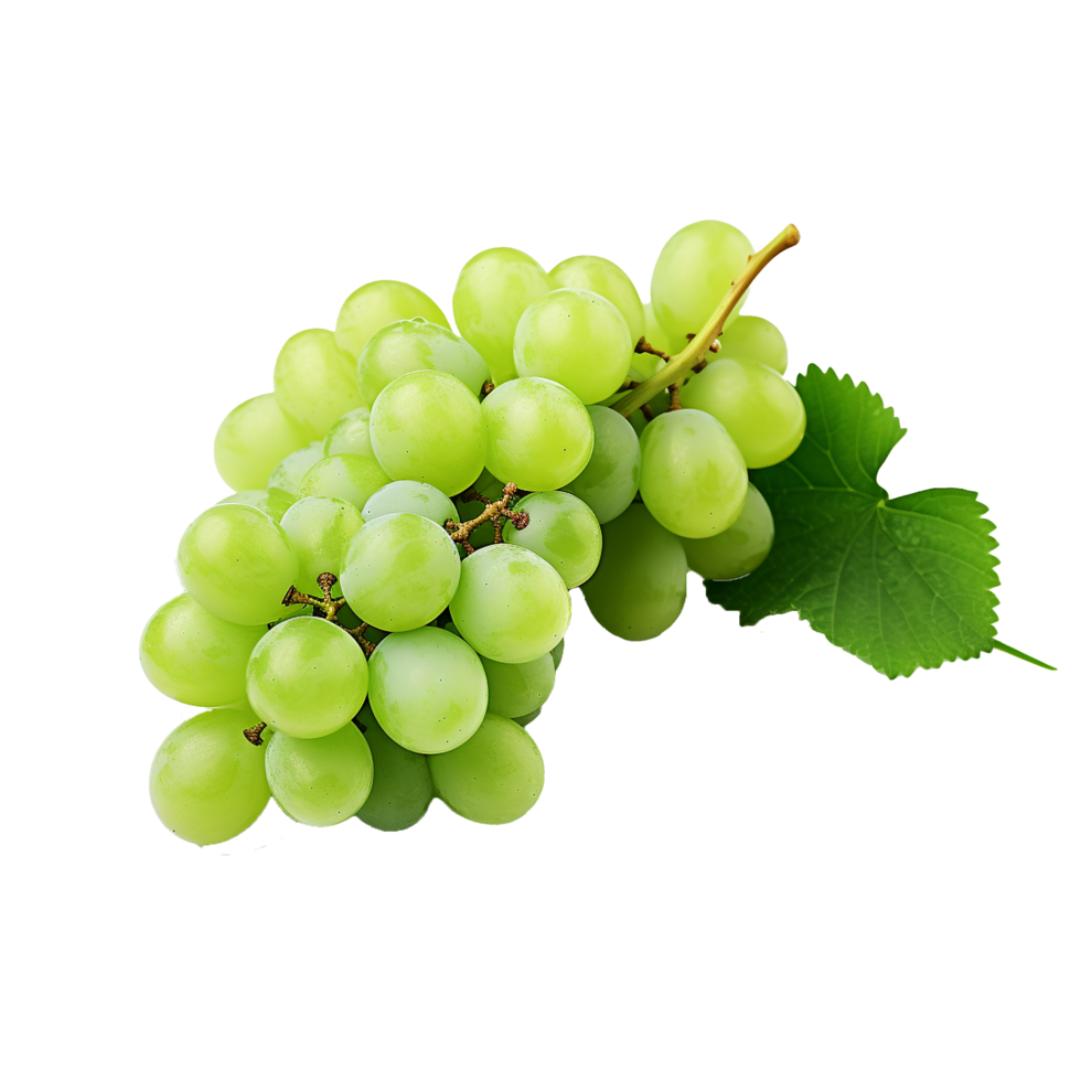AI generated A bunch of green grape with leaves png isolated on transparent background