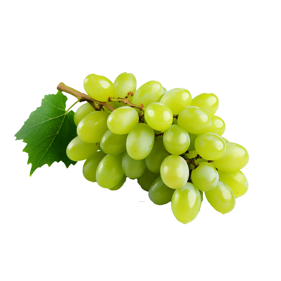 AI generated A bunch of green grape with leaves png isolated on transparent background
